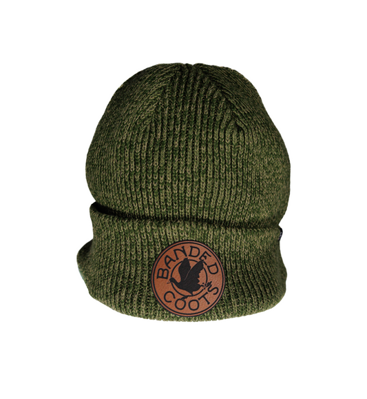 Beanie: Forest Green With Banded Coots Leather Patch